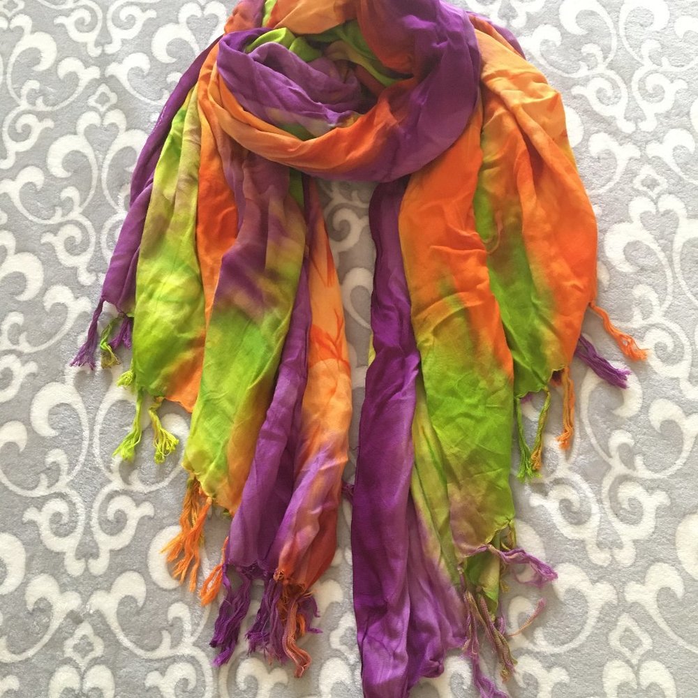 Tie-dye Rainbow-coloured Scarf or Beach Cover-up